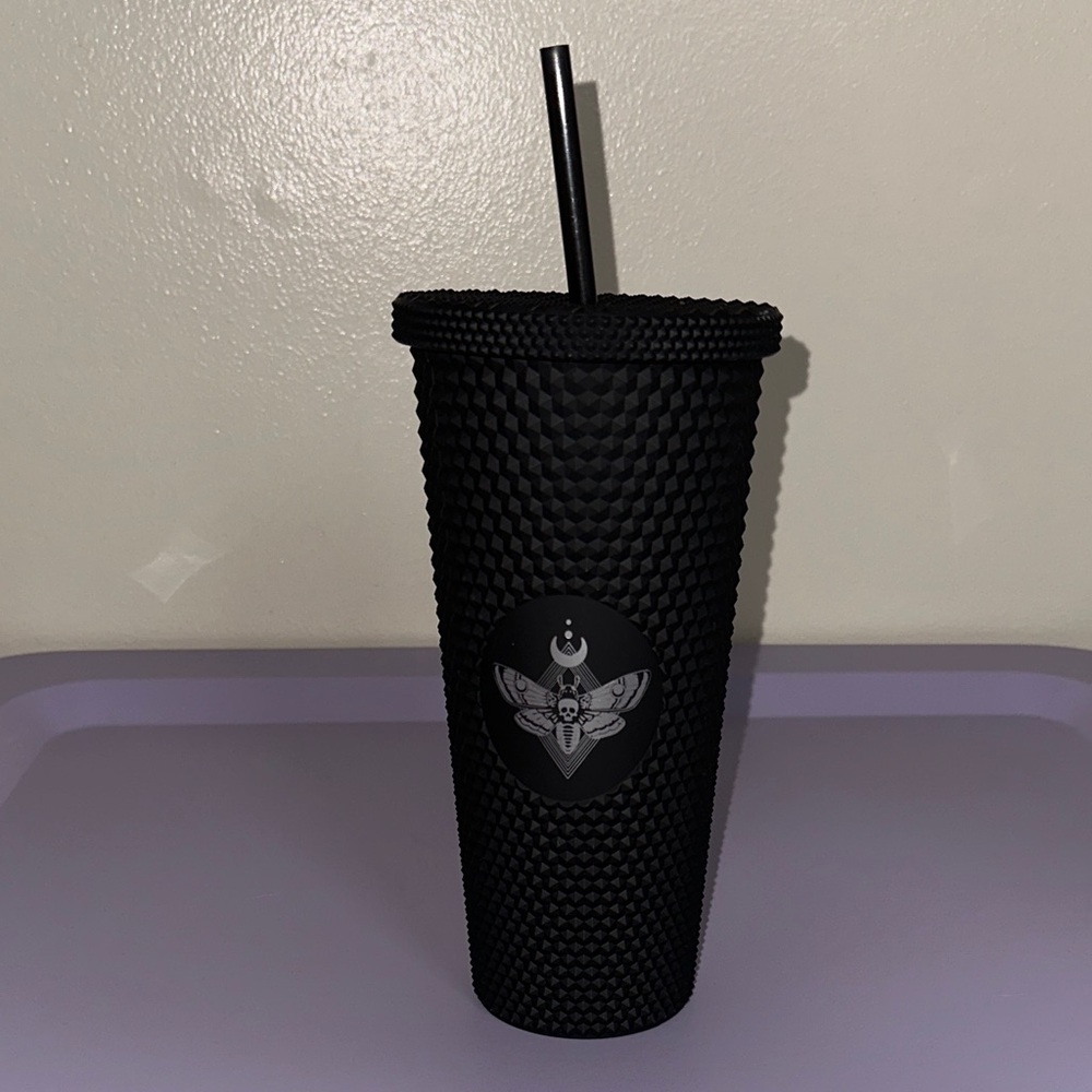 Black Textured Tumbler with Straw